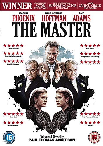 DVD cover for "The Master" featuring Joaquin Phoenix, Philip Seymour Hoffman, and Amy Adams.