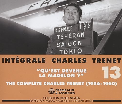 Charles Trenet CD cover, black and white portrait with travel destinations.