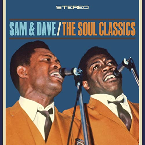 Sam & Dave album cover, two singers at microphones, orange background.