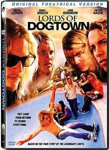 Lords of Dogtown" DVD cover featuring skateboarders and a sunny pool scene.