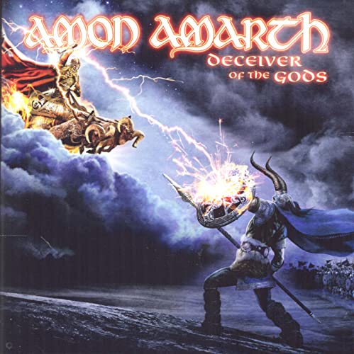 Amon Amarth album cover: Viking warrior with lightning and battle scene.