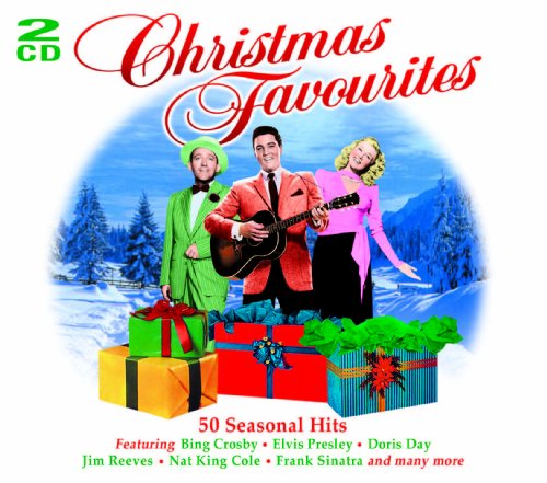 Christmas Favourites CD cover with vintage performers and gift boxes.
