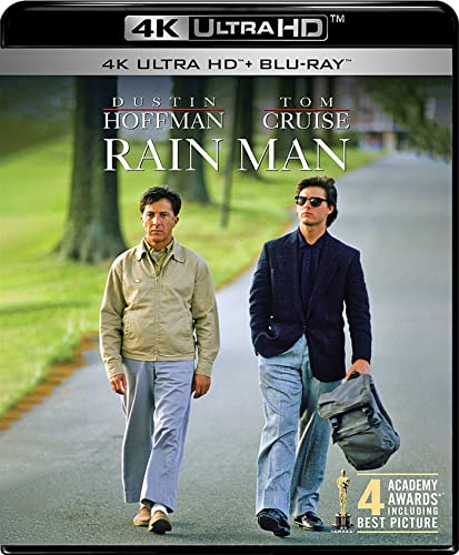 “Rain Man” Blu-ray cover featuring Dustin Hoffman and Tom Cruise walking on a road.
