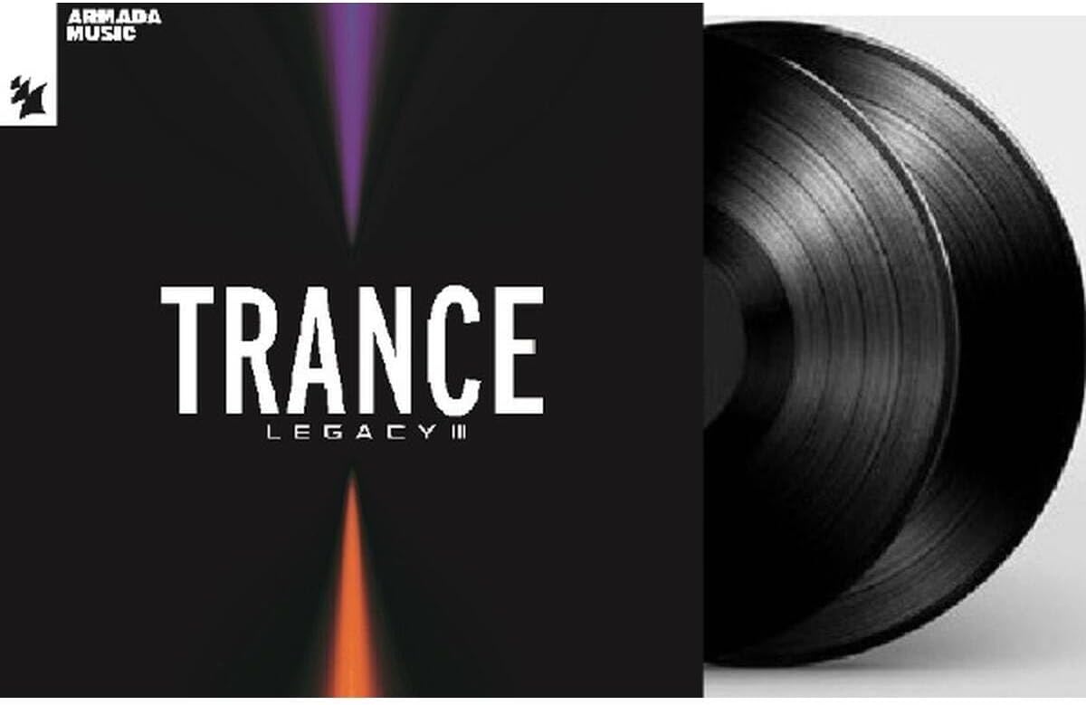 “Trance Legacy III” vinyl record cover with black and purple abstract design.