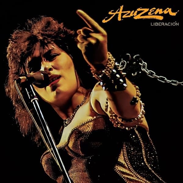 Azuzena album cover: singer with raised hand, chains, and microphone.