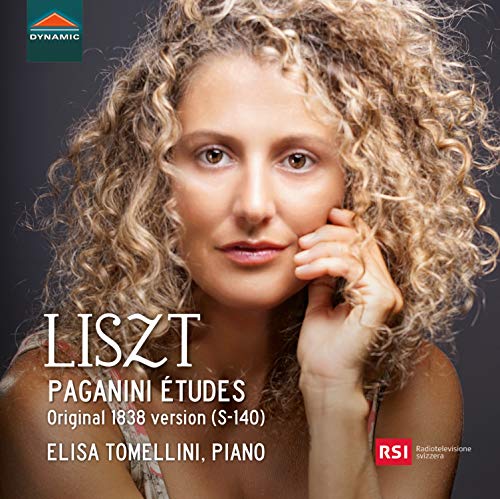 CD cover featuring pianist Elisa Tomellini and text “Liszt Paganini Études”.