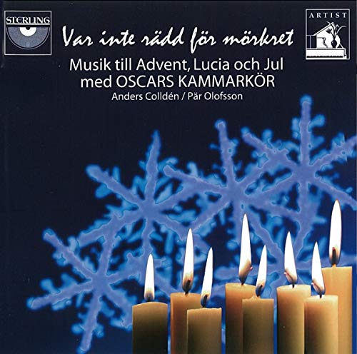 CD cover: snowflake background with burning candles and Swedish text.