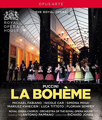 Blu-ray cover for Puccini’s *La Bohème* opera, featuring a stage scene.