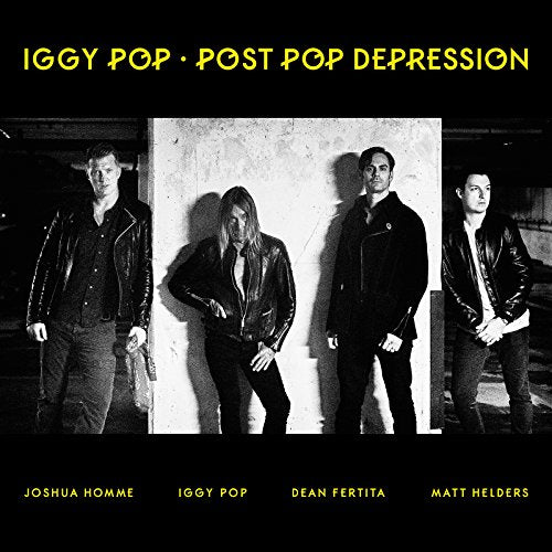 Black and white photo of Iggy Pop and collaborators in leather jackets.