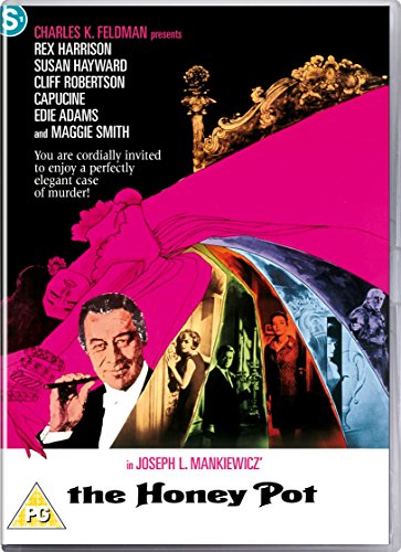 DVD cover for "The Honey Pot" featuring actors and abstract pink design.