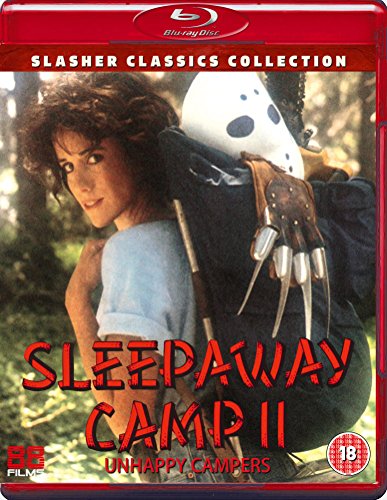 Sleepaway Camp 2" Blu-ray cover featuring a woman and a masked figure with claws.
