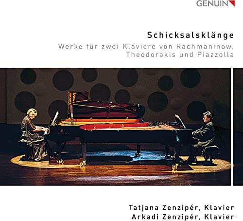 CD cover featuring two pianists performing on grand pianos onstage.