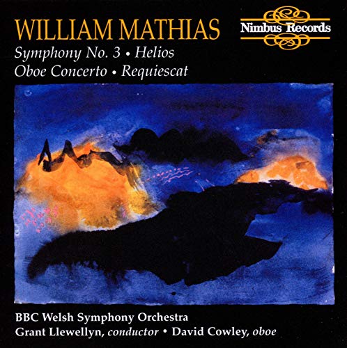 CD cover for William Mathias’ Symphony No. 3 with abstract blue and orange art.