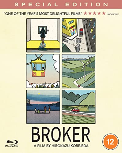 “Broker” Blu-ray cover with illustrated panels depicting landscapes and people.