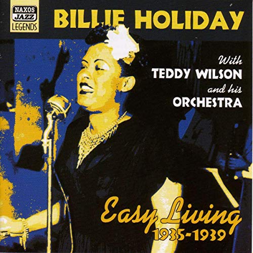 Billie Holiday portrait on CD cover, singing into a vintage microphone.