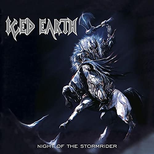 Album cover showing an armored warrior on a horse wielding an axe against darkness.