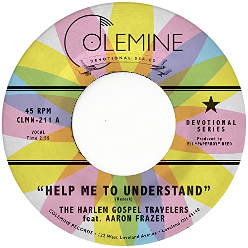 Vinyl record label with yellow, pink, and blue sunburst design and black text.