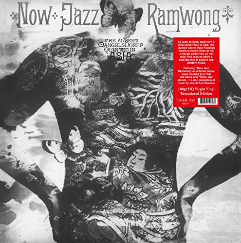 Black and white album cover featuring a person with intricate tattoos and butterflies.