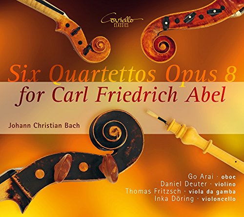 CD cover for Johann Christian Bach’s “Six Quartettos Opus 8” with instruments.