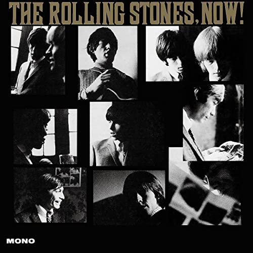 Black and white album cover featuring nine portraits of The Rolling Stones.