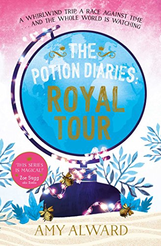 Book cover: āThe Potion Diaries: Royal Tourā with globe and floral design.