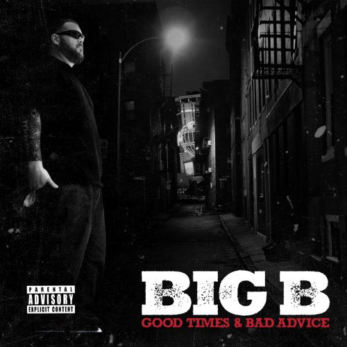 Black and white album cover featuring rapper Big B in an alleyway.