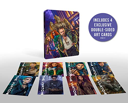 Steelbook Blu-ray case for "The Watch" with character artwork and cards.