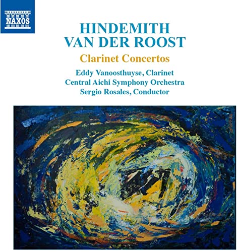 CD cover for Hindemith clarinet concertos with abstract blue and yellow art.