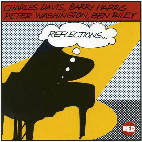 CD cover for “Reflections” featuring a black piano and yellow background.