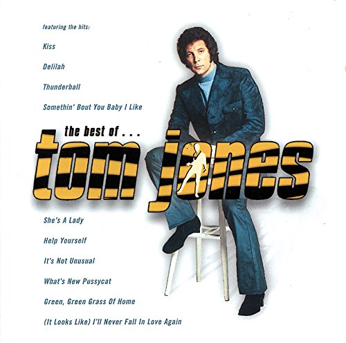 Tom Jones sitting on a stool on a CD cover with song titles listed.