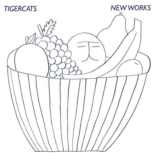 Blue line drawing of a fruit basket with the band name "Tigercats".