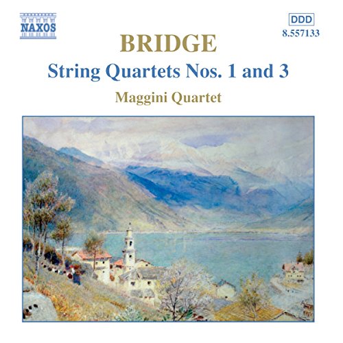 CD cover: lakeside village painting, text “Bridge String Quartets” and logos.