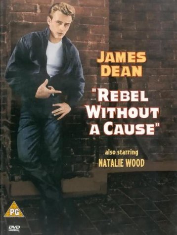 James Dean on DVD cover for "Rebel Without a Cause", PG rating.
