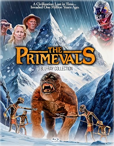 Blu-ray cover for “The Primevals” featuring a large ape and humanoids.