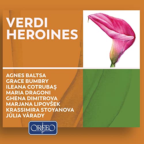 CD cover for "Verdi Heroines" featuring a calla lily and singer names.