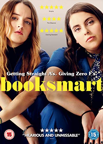 Booksmart" DVD cover featuring two young women and film reviews.