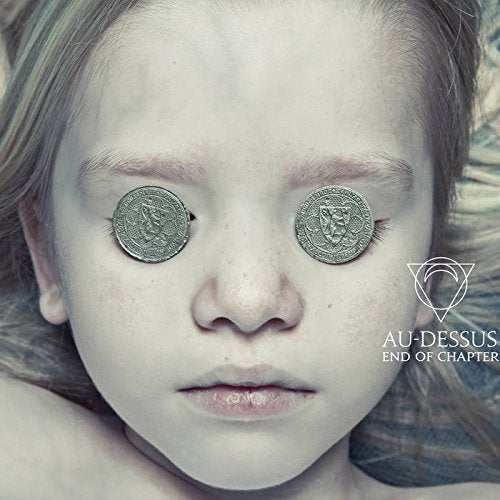 Child with silver coins over eyes, album cover for "Au-dessus.