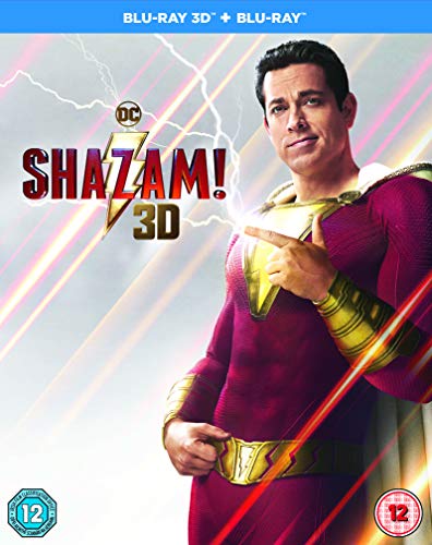 Shazam! Blu-ray cover featuring a superhero in a red and gold suit.