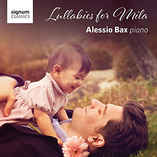 CD cover: father and baby in grass, piano music titled “Lullabies for Mila”.