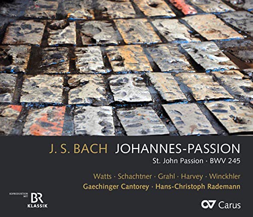 CD cover for Bach’s St. John Passion, featuring a textured stone floor.