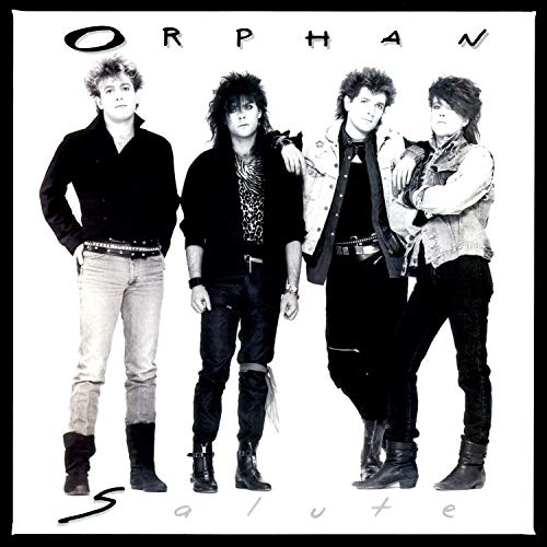 Black and white photo of four men, album cover for “Salute” by Orphan.