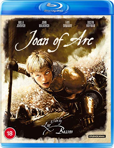 Blu-ray cover for "Joan of Arc" featuring Milla Jovovich in armor.