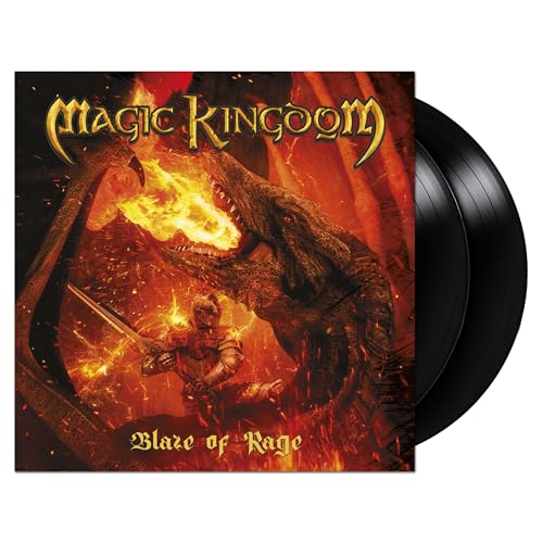 Vinyl record cover depicting a knight fighting a dragon in flames.