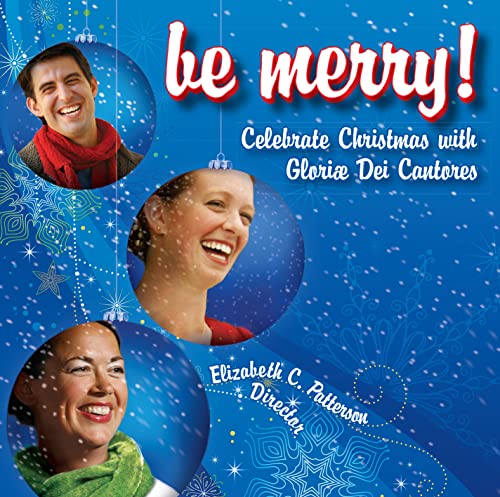 CD cover with three smiling people in blue ornaments on a blue winter background.