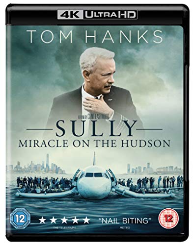 Blu-ray cover for “Sully” featuring Tom Hanks and a plane on water.