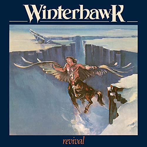 Album cover: centaur with wings flies over a fractured, icy landscape.