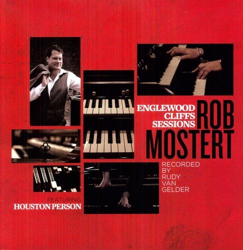 Red album cover featuring Rob Mostert and piano keyboard images.