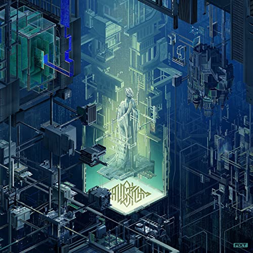 Isometric digital art depicting a statue within a complex, futuristic structure.