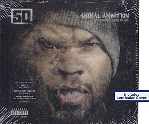 CD cover featuring 50 Cent with a lion’s face superimposed on his portrait.