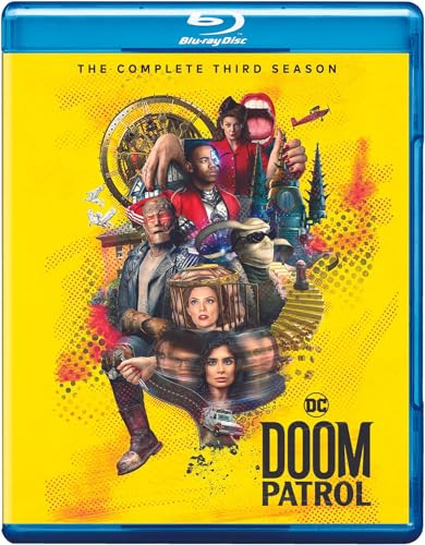 Doom Patrol" Season 3 Blu-ray case with colorful character art and DC logo.